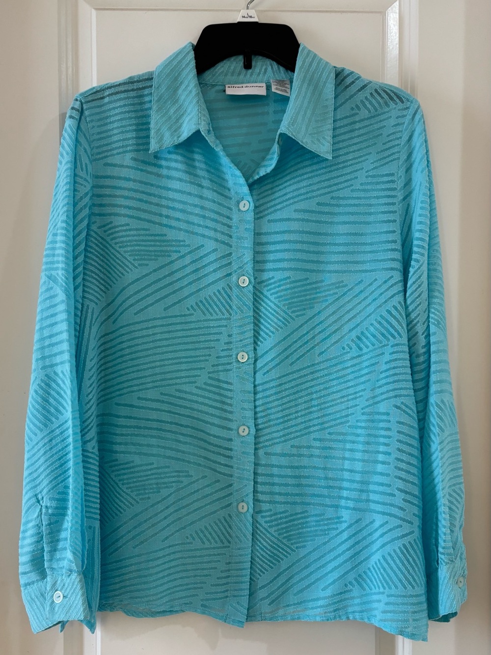Alfred Dunner Turquoise Geometric-Stripe Button Front Blouse